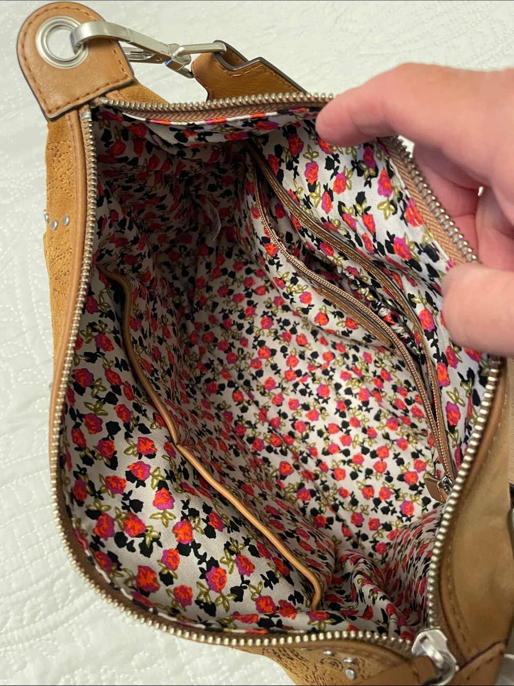 Vera Bradley CARSON Brown Leather Suede Studded Shoulder or Crossbody Bag - Picture 8 of 16